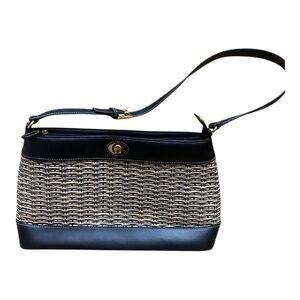 Etienne Aigner Womens Leather And Jute Crossbody Handbag Purse Vintage 90s Y2k